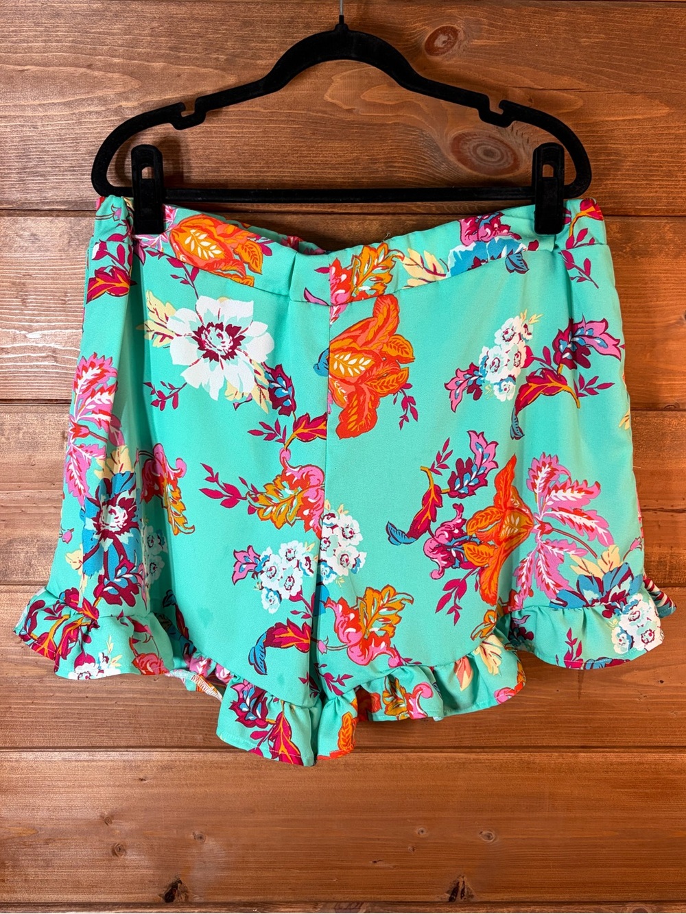 Turquoise Floral Ruffle-Hem Shorts Size XL 💕🌴 - Picture 3 of 5